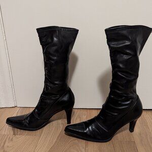 Long Black Boots with rouching (faux leather) Size 9